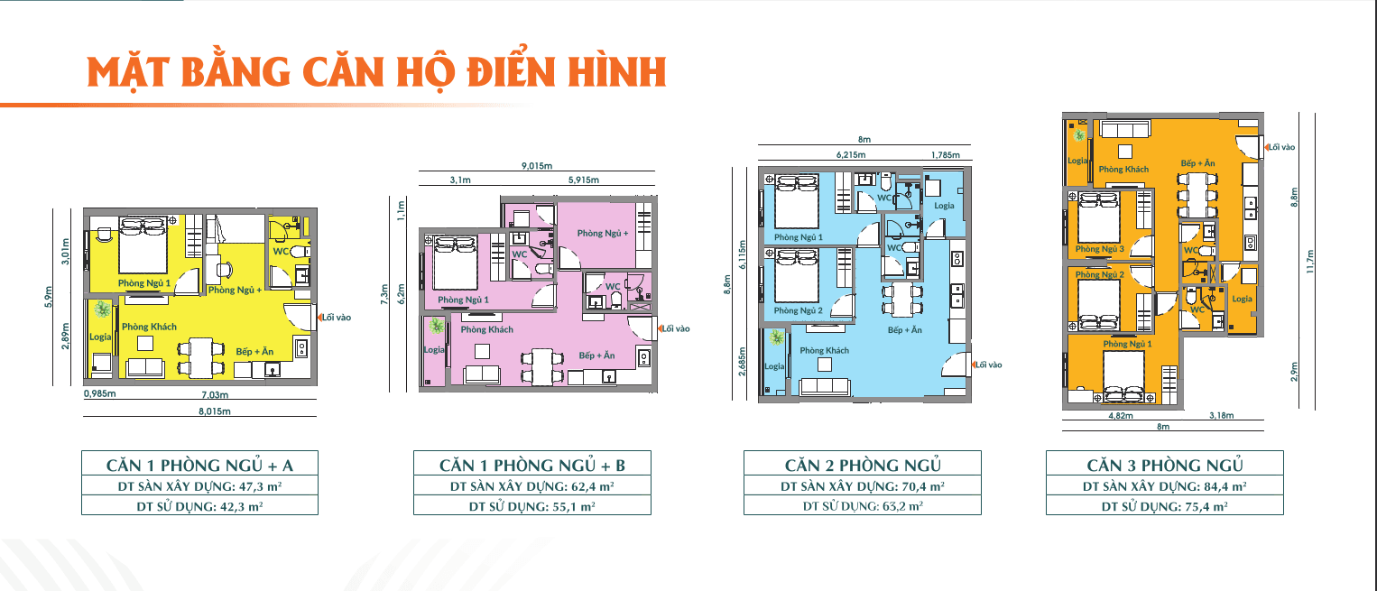 Layout căn hộ 1PN 2PN 3PN K-Home City View
